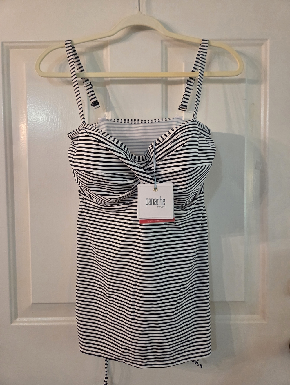Panache Swim Anya Stripe Bandeau Tankini Top 36FF Convertible Retro Ruched NWT - Picture 3 of 8